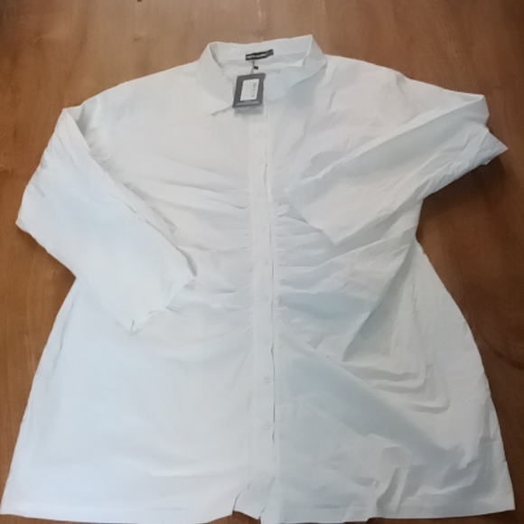 NWT PRETTY LITTLE THINGPlus White Ruched Waist Button Up Shirt Dress - Picture 8 of 10